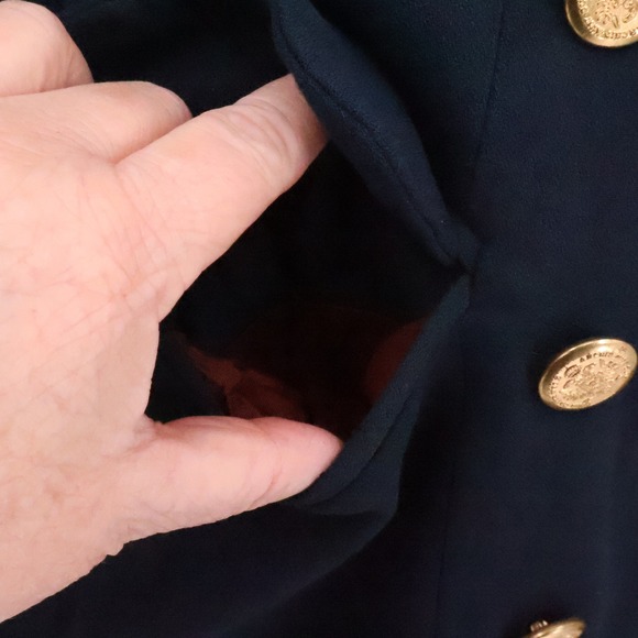 Vintage Military Style Blazer Womens Preppy Navy Wool Blend Gold Button Size 2 - Picture 7 of 10